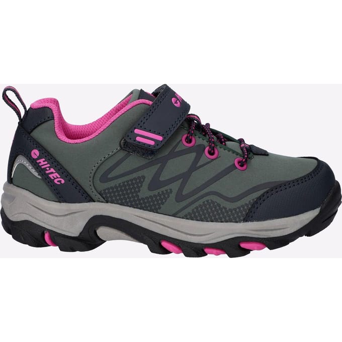 Hi-Tec Blackout Low Polyester Soft Shell Meisjes Donkere Bos/India Inkt/Roze Wandelschoenen