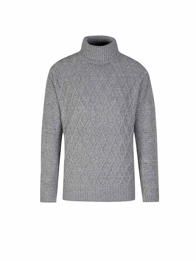 BJØRNSON Faas Coltrui Pullover Heren - Wafelpatroon - Knit - Maat S - Grijs