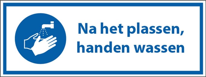 Na het plassen, handen wassen tekststicker 200 x 75 mm