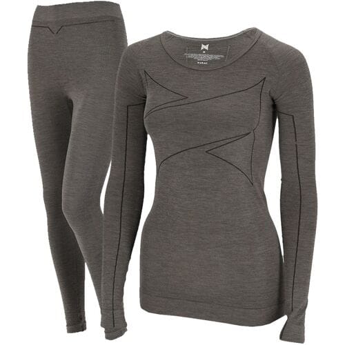 Xtreme Thermoset Dames - Merino Wol - Thermoshirt + Thermolegging - Grey Melange - Maat M
