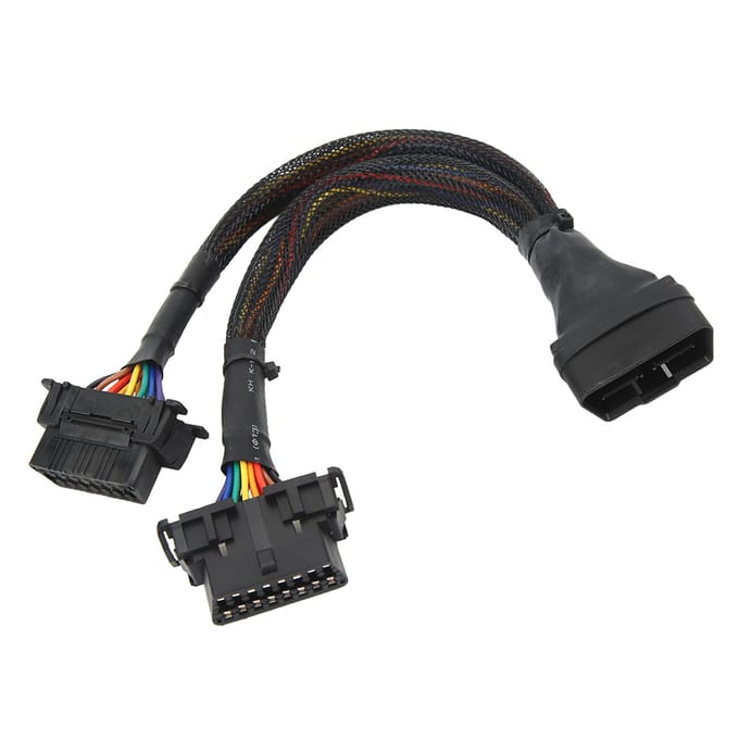 1-op-2 OBD2 Verlengsnoer 16-Pin 30cm Lengte Man naar Dubbel Vrouwelijk Diagnostische Adapterkabel black