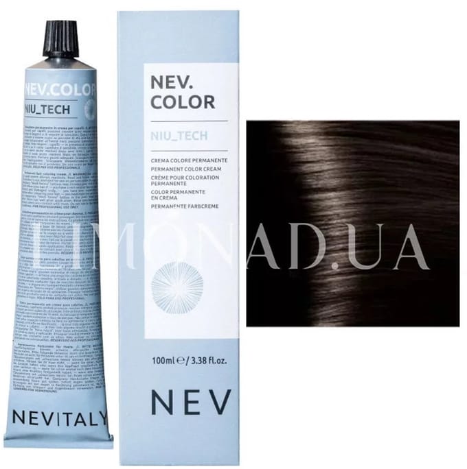 Permanente haarverf met ammoniak Nevitaly Niu_Tech 4/0 kastanje, 100 ml