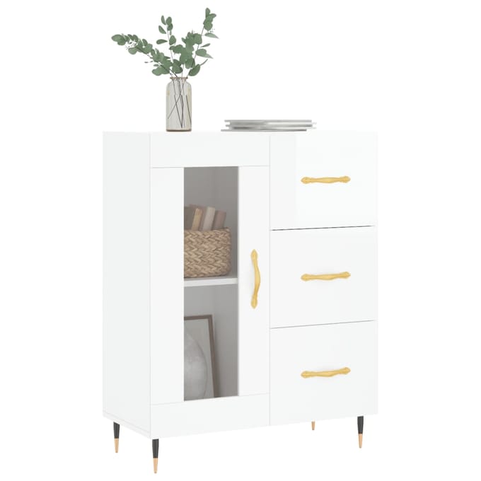 vidaXL - Dressoir - 69,5x34x90 - cm - bewerkt - hout - hoogglans - wit