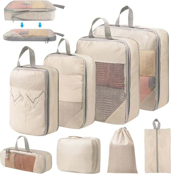 Bagage-organizers set van 8 - duurzame compressietassen voor kleding en accessoires