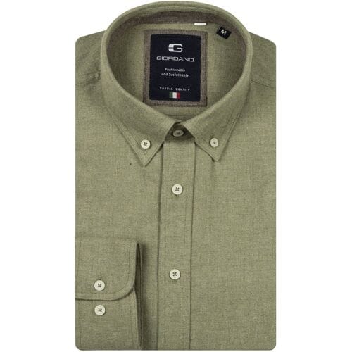 Giordano Overhemd Loretto Button-Down Melange Flanel Twill Groen / male