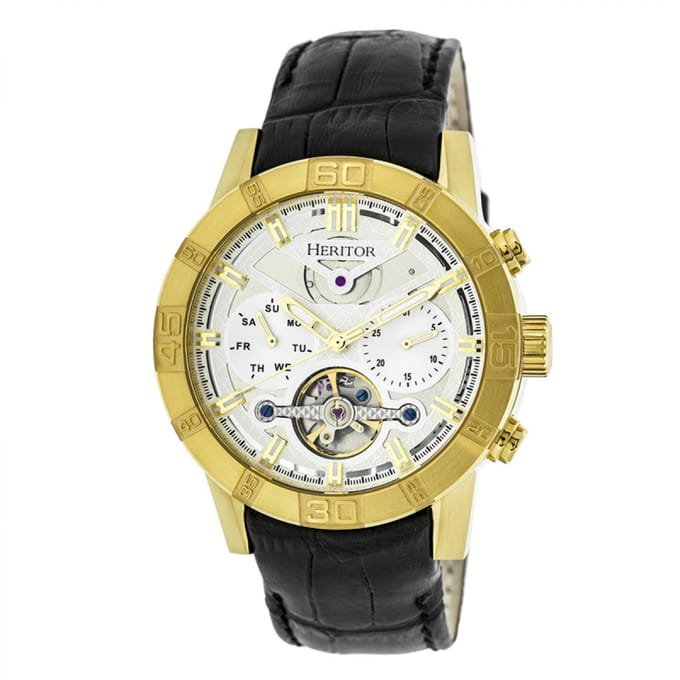 Heritor Automatic Hannibal Semi-Skelet Horloge met Leren Band - Goud/Zilver