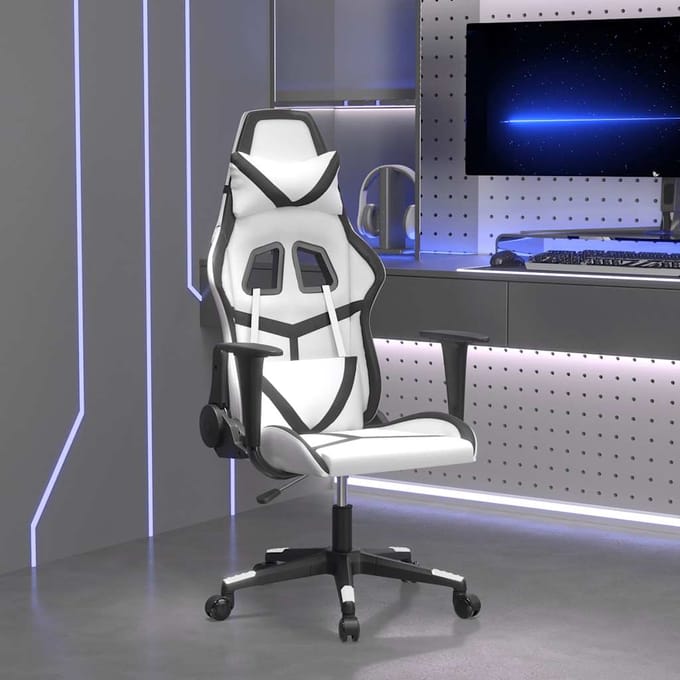 vidaXL - Massage - gamestoel - kunstleer - wit - en - zwart