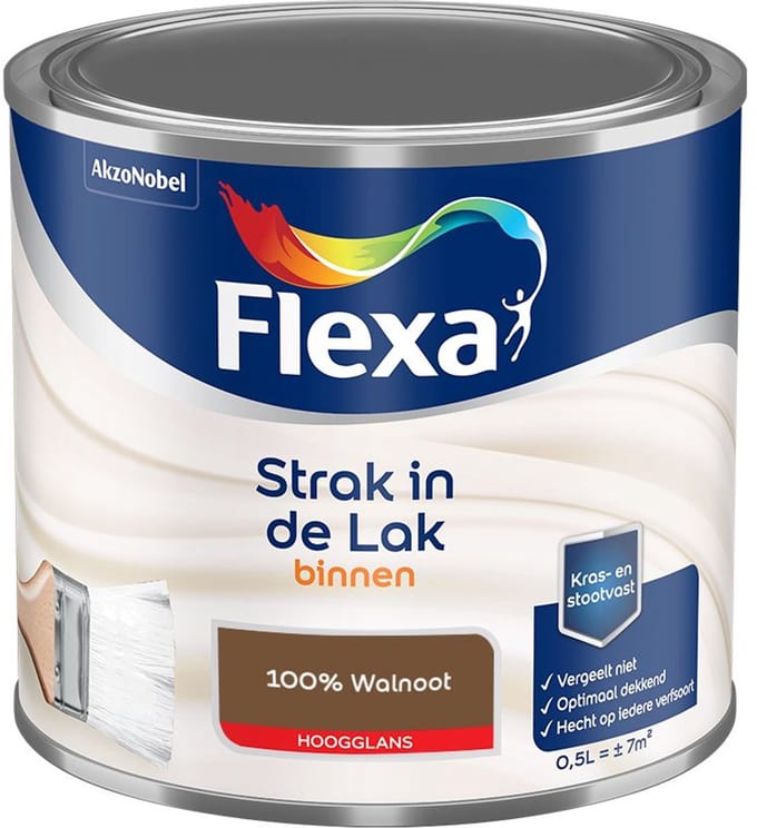 Flexa - Strak In De Lak Binnenlak Hoogglans - 100% Walnoot - Mengverf - 500 Ml