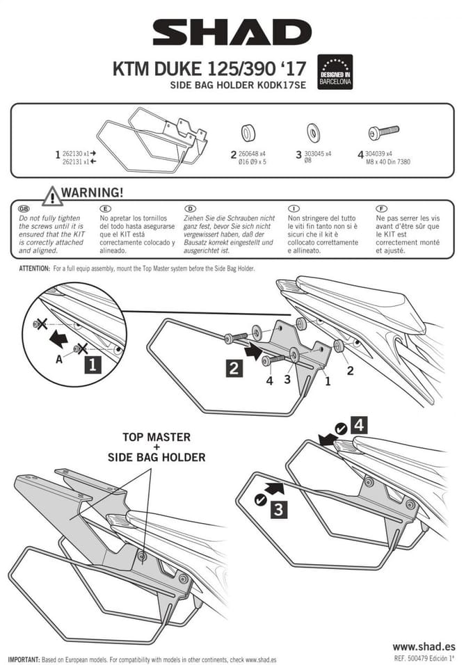 Support de valise latérale Shad pour Moto KTM 200 Duke 2017 à 2018 K0DK17SE Neuf