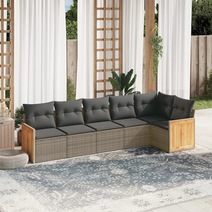 vidaXL - 6-delige - Loungeset - met - kussens - poly - rattan - grijs
