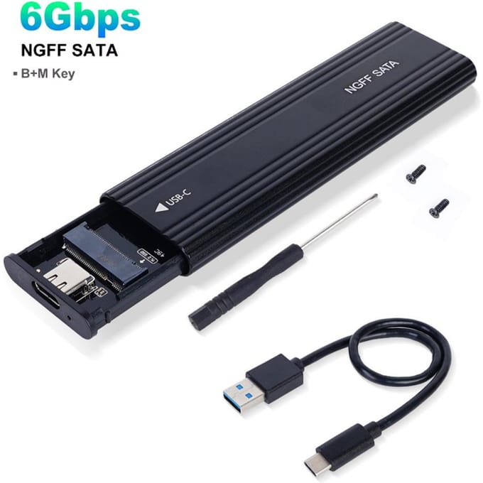 NVME M.2 Solid State Drive Externe Behuizing 2230/2242/2260/2280 M.2 naar USB C 10Gbps SSD Aluminium Behuizing Type A+C voor M/M+B Key Only SATA 6Gbps black