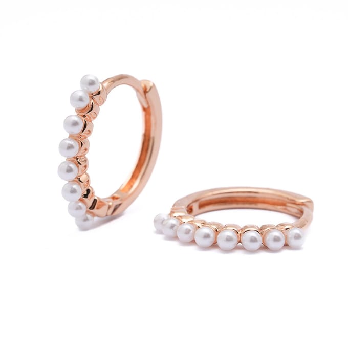 Pearl Rose Huggie Hoops Earrings Gold 18K