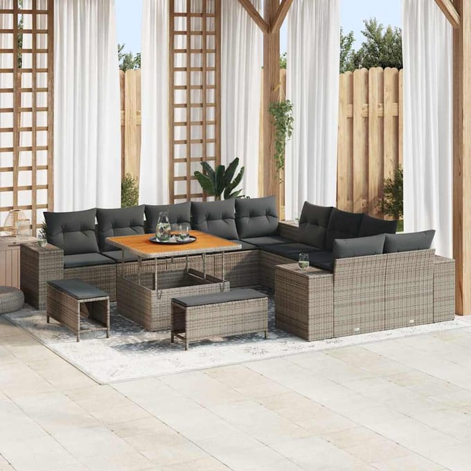 vidaXL - Tuinbank - Set - 13 - st - Grijs - poly - rattan
