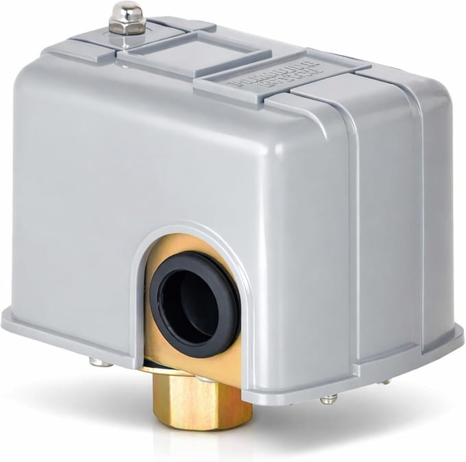 Drukschakelaar Waterpomp - Pomp Controle - Automatische Regeling - Instelbare Drukdrempels - 230 Volt - Grijs
