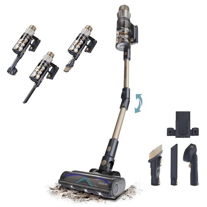 Aspirateur balai - CECOTEC Conga Rockstar RS90 Pet Flex - 40 000 Pa - 65 min - 140 m² - Or / Gris gris