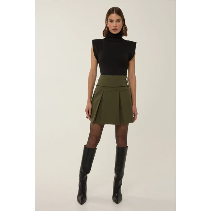 Plissé Mini Rok met Pareldetail