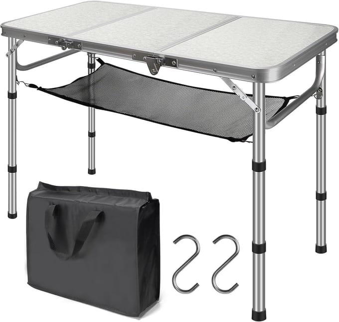 Unyqoos ® Compacte Inklapbare Camping- en Picknicktafel met Verstelbare Hoogte en Draagbaar Ontwerp