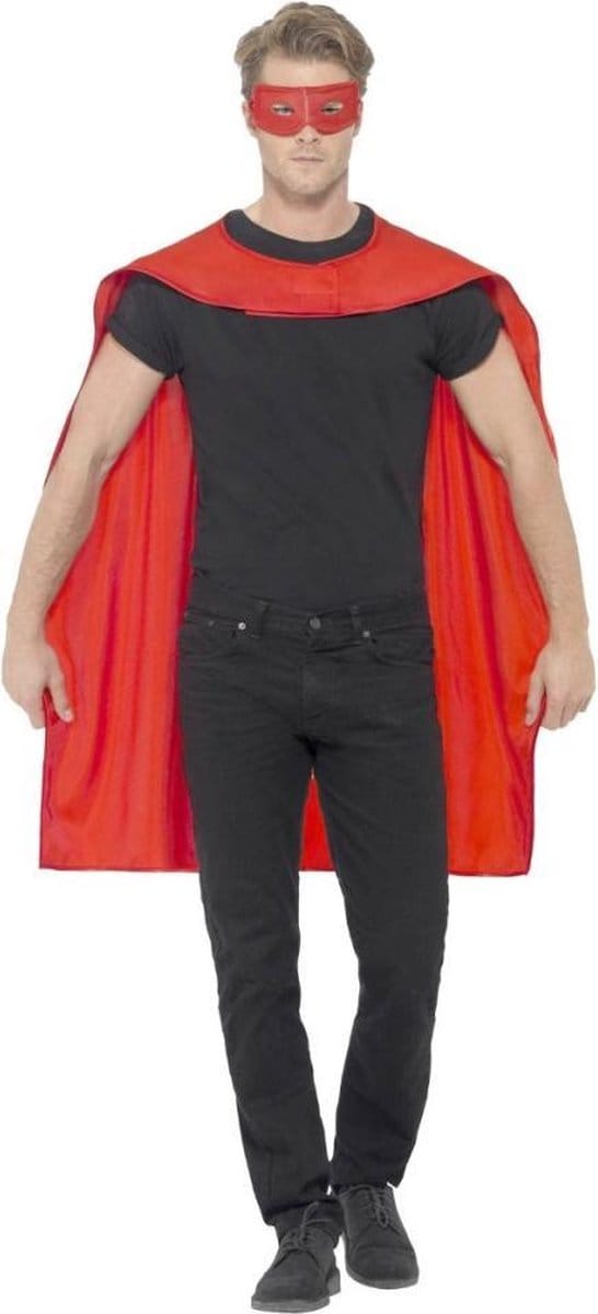 Rode Cape En Oogmasker Superheld | One Size | Carnaval kostuum | Verkleedkleding