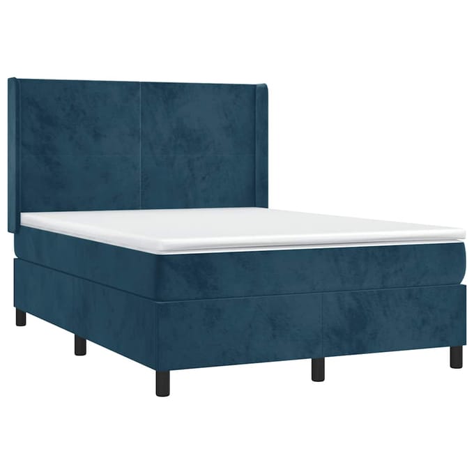 vidaXL - Boxspring - met - matras - fluweel - donkerblauw - 140x200 - cm