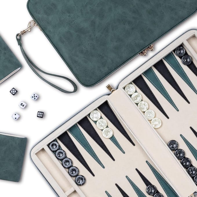 Backgammon Koffer – Luxe Backgammon Set – Lederen Bordspel – Reisspel Set - Draagbaar – Reisset