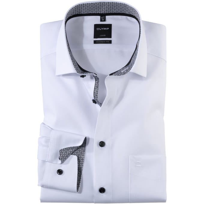 OLYMP Luxor modern fit overhemd - mouwlengte 7 - wit (zwart contrast)