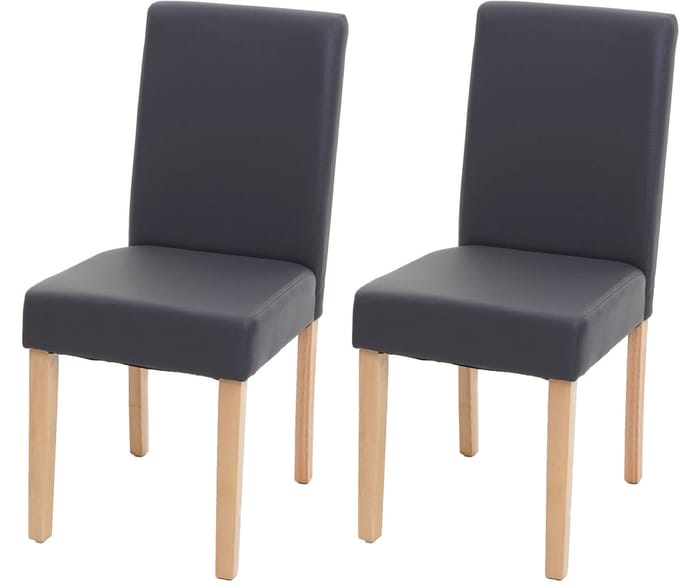 Set van 2 eetkamerstoelen Keukenstoel Littau ~ kunstleer, grijs mat, lichte poten