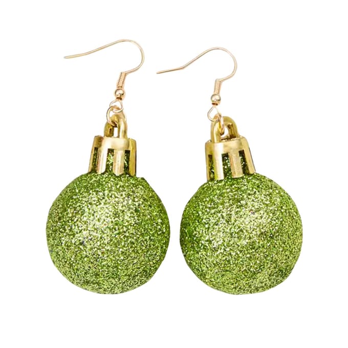 Marama - Oorbellen Kerstbal Groen-Glitter - Lichtgewicht