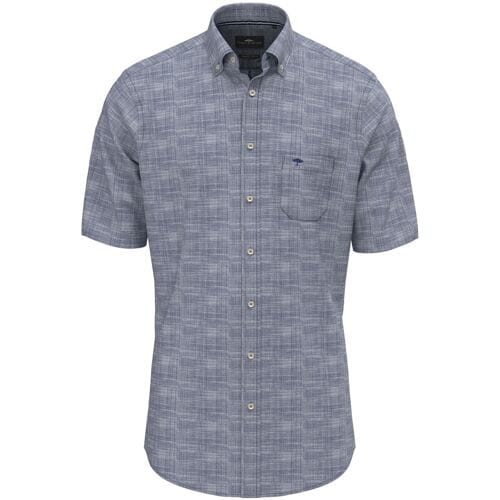 Fynch-Hatton Overhemd Subtle Check Slub Cotton Navy / male
