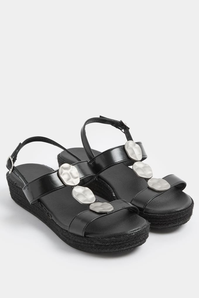Yours Zwarte Sleehaksandalen Met Gehamerde Schijfjes In Brede Epasvormsize 42E