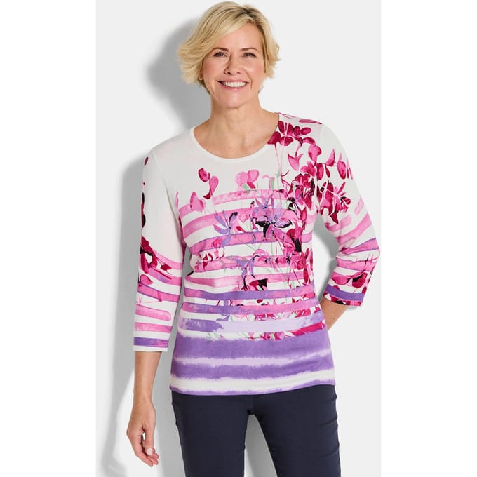 Onderhoudsarme pullover met boothals - rosé / gedess. - Gr. 19 van Goldner Fashion
