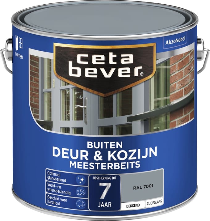 Cetabever Deur- & Kozijnbeits Meesterbeits Deur & Kozijn - Ral 7001 Grijs - Zijdeglans - 2,5l