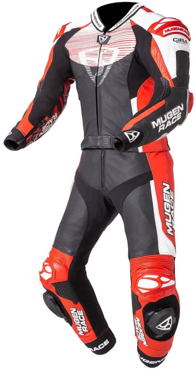 MUGENRACE Scorpion Zwart Wit Rood Geperforeerd 2-Delig Motorpak - Racepak