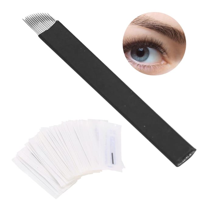 Lot de 50 aiguilles de microblading de 0,18 mm pour tatouage semi-permanent des sourcils(14 Broches ) white