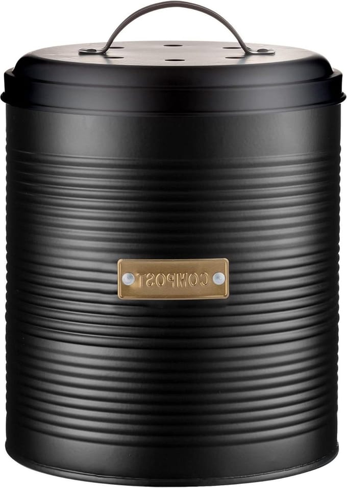 25 Liter Zwarte Compost Caddy met Houten Deksel