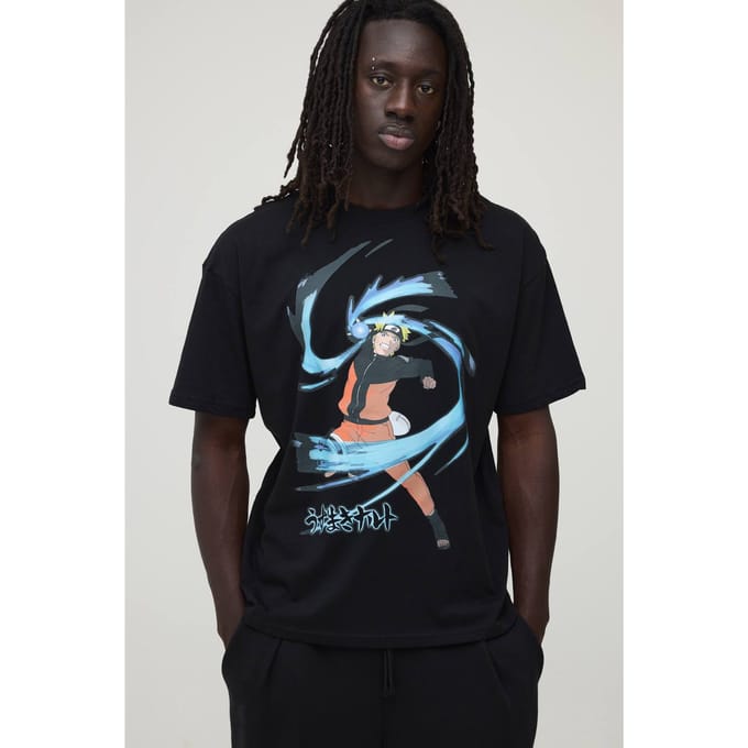 Naruto Uzumaki Punch Oversized Gelicentieerde Print T-shirt | Black | Size Medium