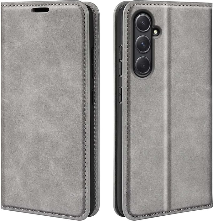 MobyDefend Hoesje - Geschikt voor Samsung Galaxy A55 - Luxe Wallet Bookcase (Magnetische Sluiting) - Grijs