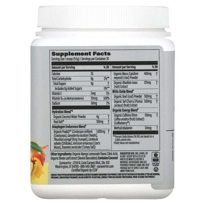 Sunwarrior, Sports, Complément Pré-Entraînement Énergie Active, Mangue Limonade, 10 oz (285g)