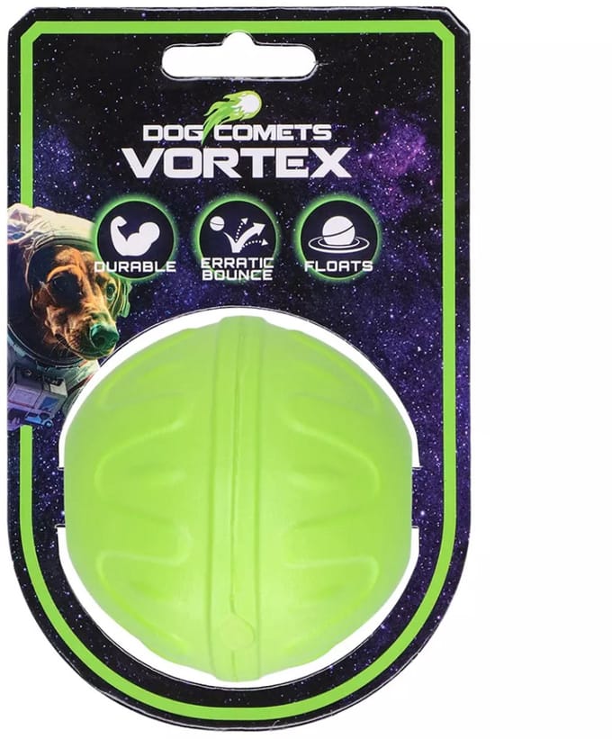 Dog Comets Hondenbal - Ø 7 cm - Hondenspeelgoed Reflecterend en Drijvend - Apporteerspeelgoed - Groen - Vortex