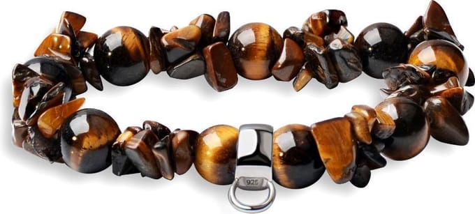 Quiges - Charm Bedel Armband met Stenen Bruin 20cm - 925 Zilver - HCB005