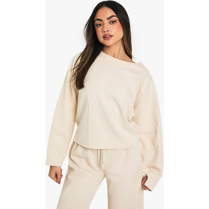 boohoo Dames Getailleerde Taille Sweatshirt met Buisjes | Ecru | Maat: Large