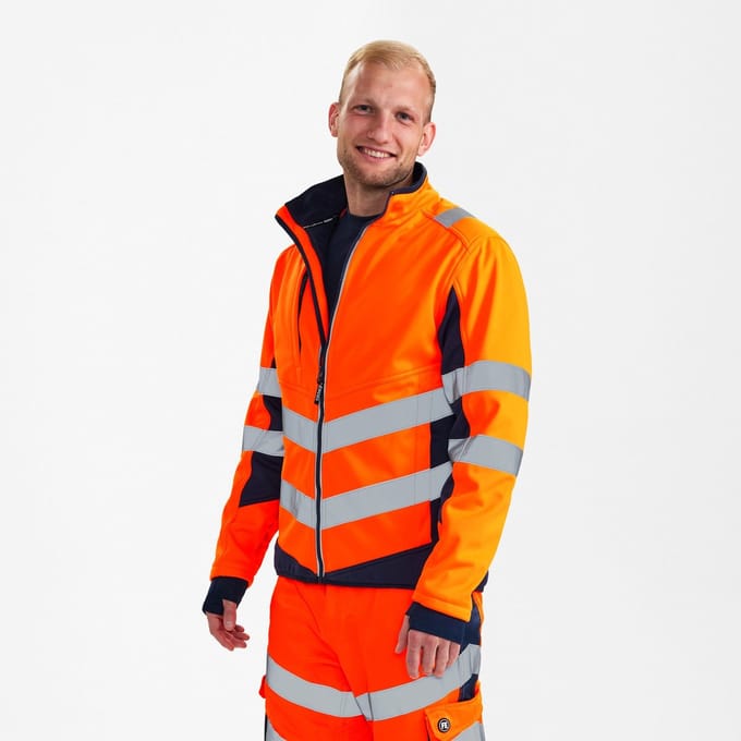 Engel Safety softshell jack 1158-237 - Hi-vis Orange / Blue Ink - S