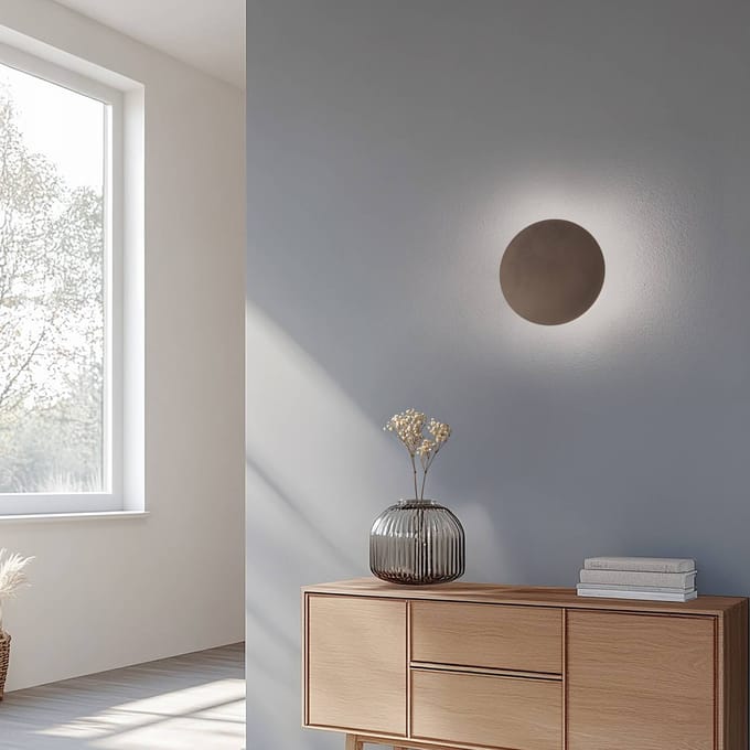 TK Lighting Wandlamp Luna, bruin, indirect licht, Ø 30 cm, staal