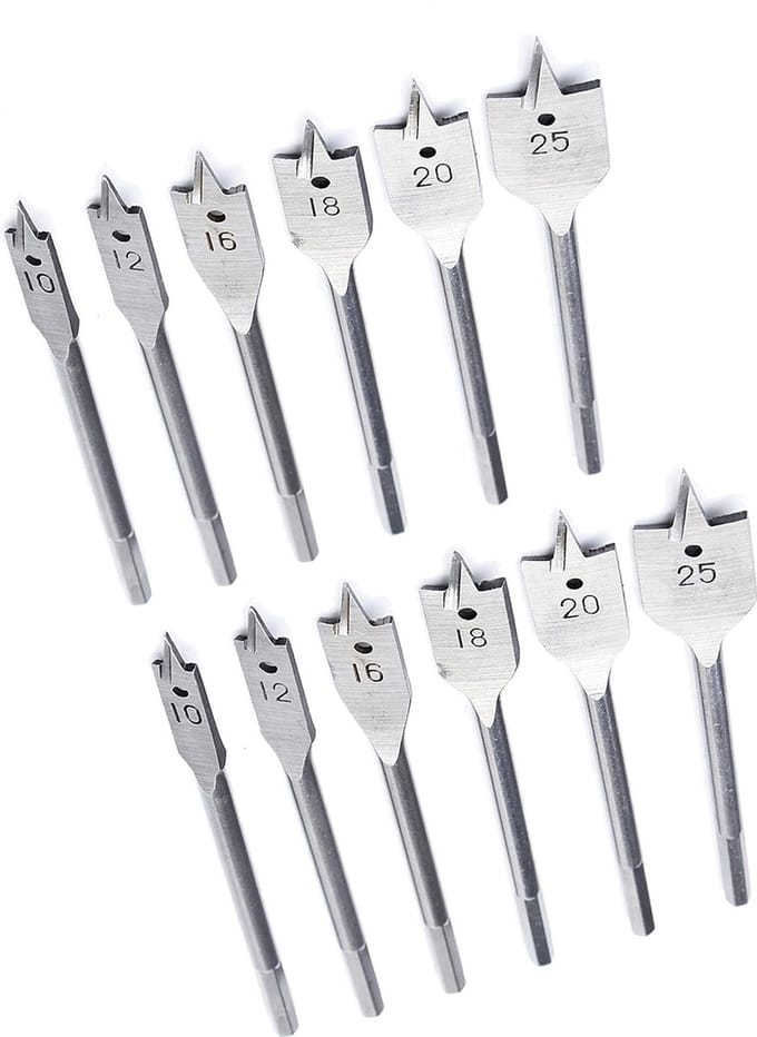 Set van 12 speedboren (voor hout, 10, 12, 16, 18, 20 en 25 mm)