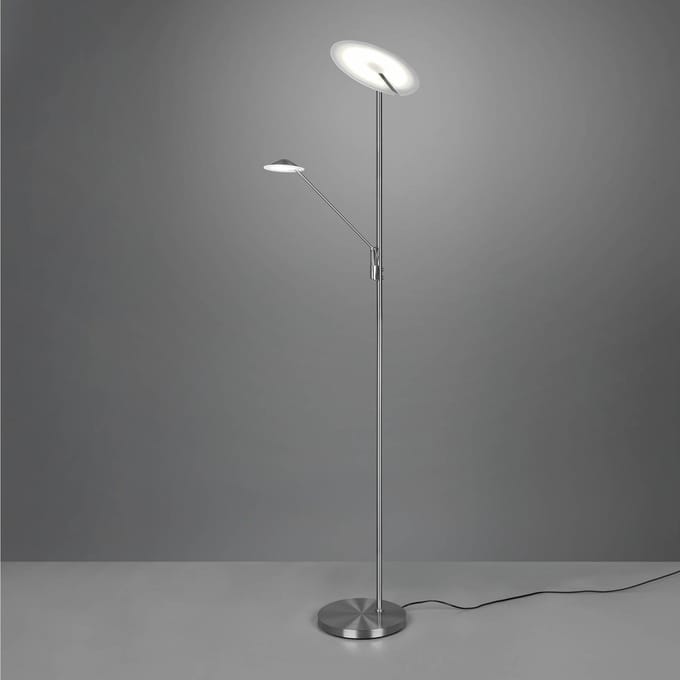 Trio Lighting LED vloerlamp Brantford, leeslamp nikkel mat