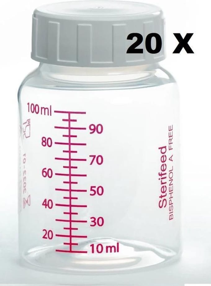 Sterifeed Moedermelk Bewaar flessen 20 stuks 100ml (plastic)