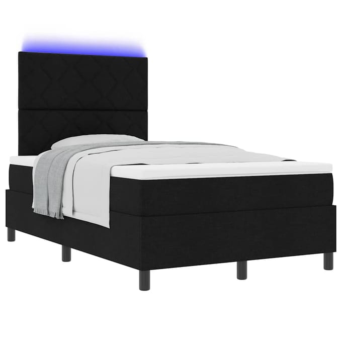 vidaXL - Boxspring - bed - met - LED-stripverlichting - Zwart - 120 - x - 190 - cm - Stof