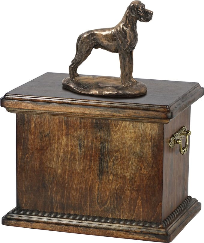 Elegante urn voor de as van een Deense Dog met beeldje