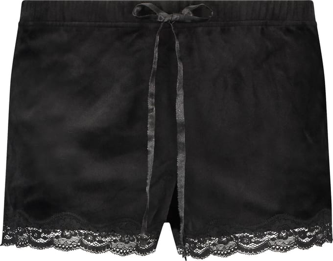 Hunkemöller Dames Shorts Velours Lace - maat 2XS