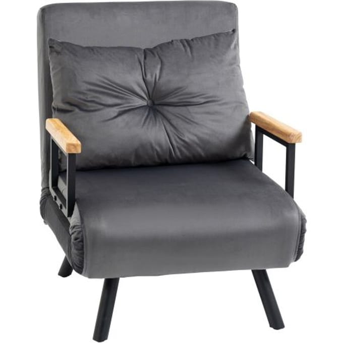 Fauteuil-lit - MUVOE - Canapé individuel - Dossier réglable - Velours - Gris foncé gris