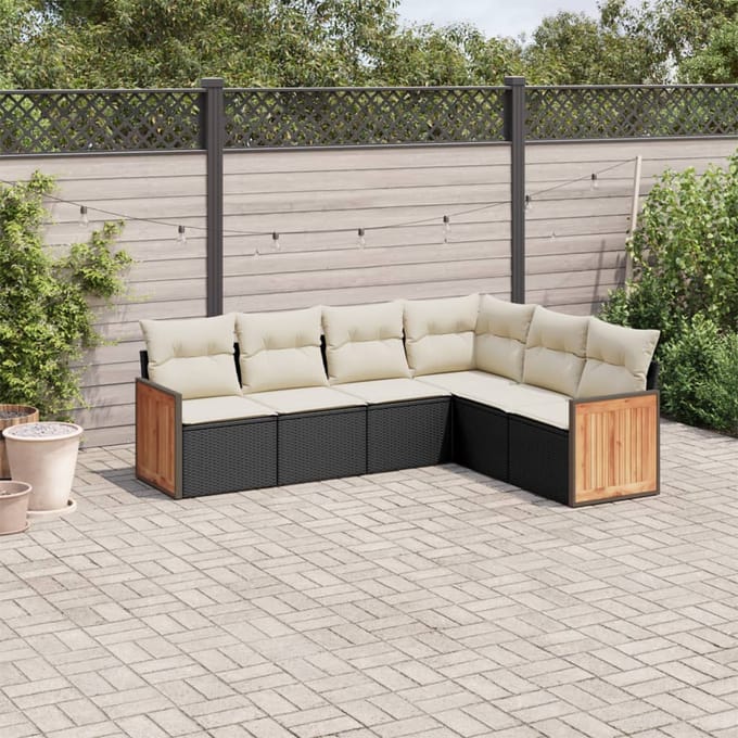 vidaXL - 6-delige - Loungeset - met - kussens - poly - rattan - zwart